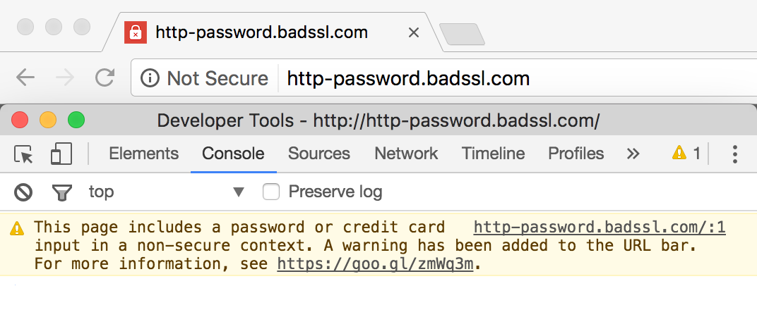 Not secure warning in Chrome
